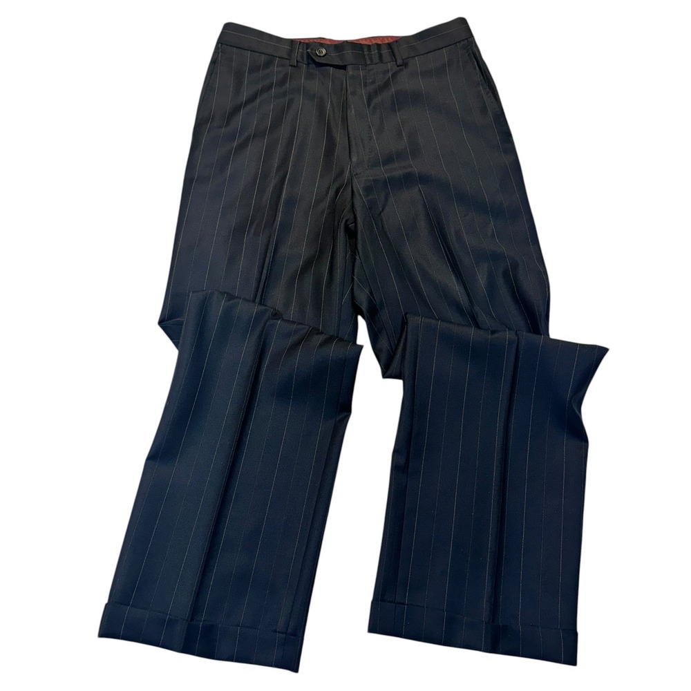 Sorrani Sartoriale Mens Super 140s Wool Pinstripe Dress Pants Navy Blue Size 46*
